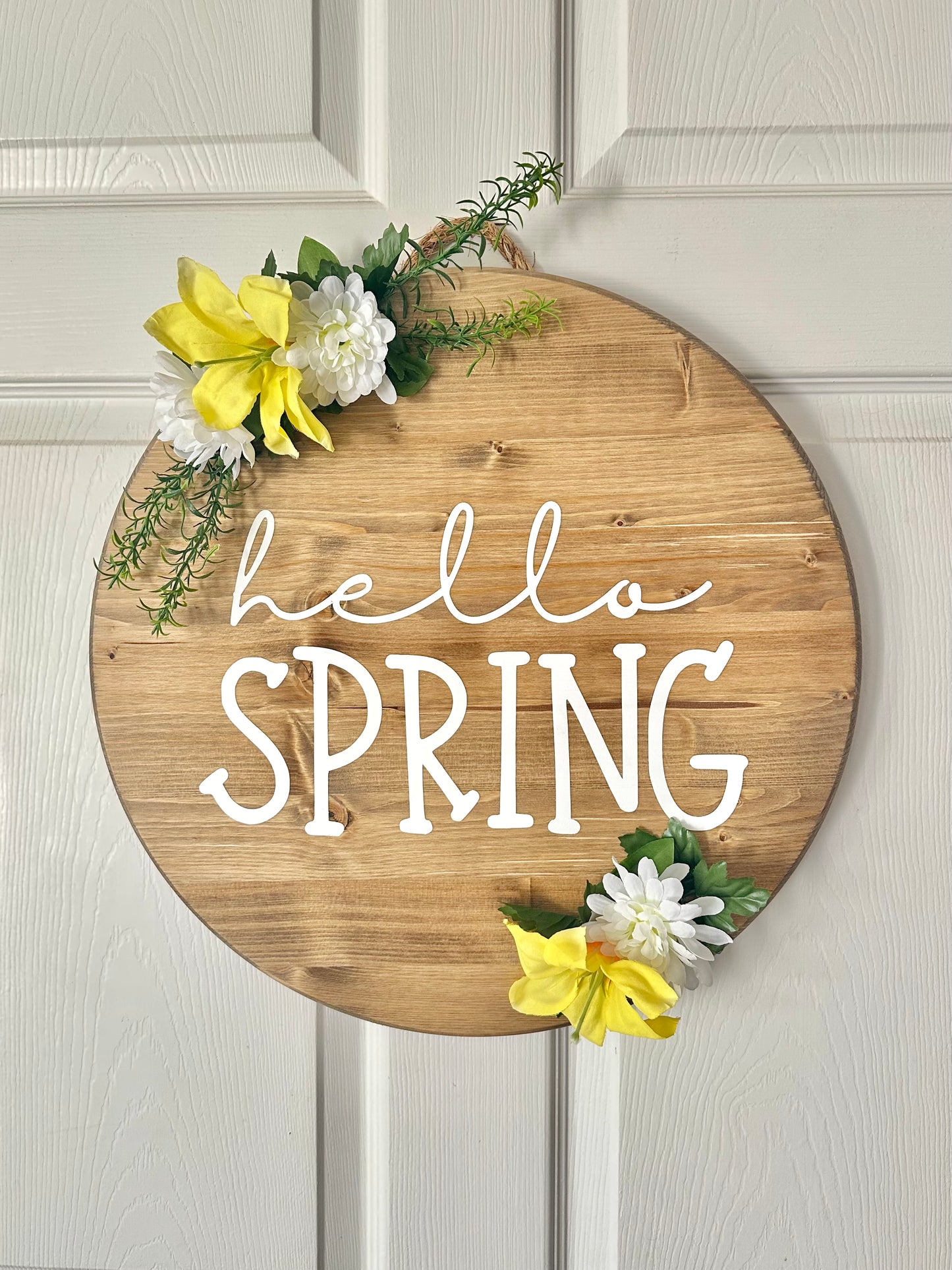 Hello Spring 18" Wood Sign With Floral and Greenery