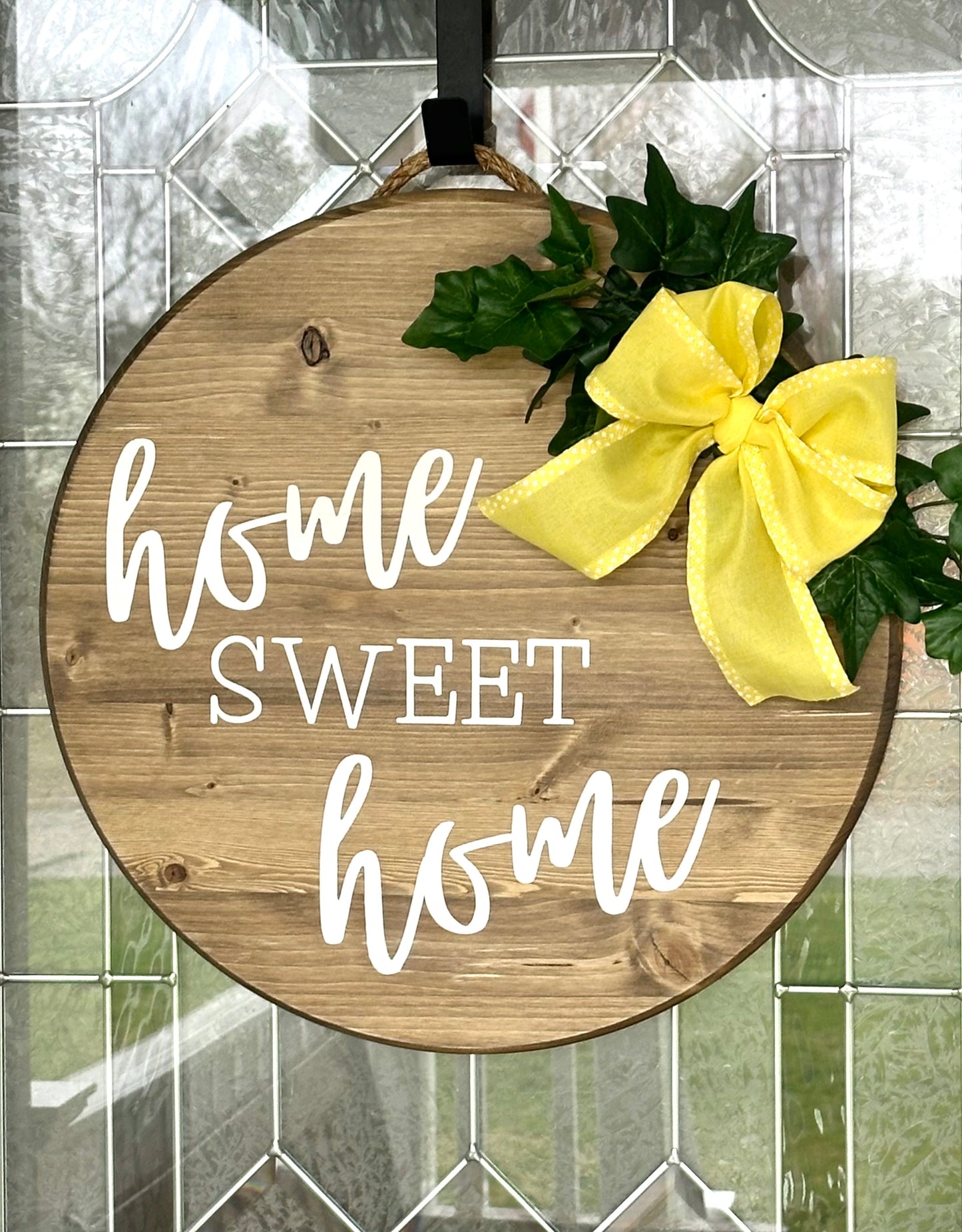 Home Sweet Home Wood Sign With Yellow Bow and Greenery