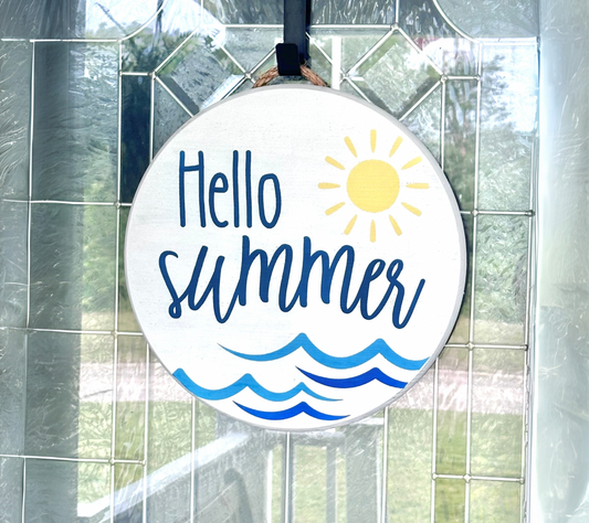 Hello Summer Beach Wood Sign
