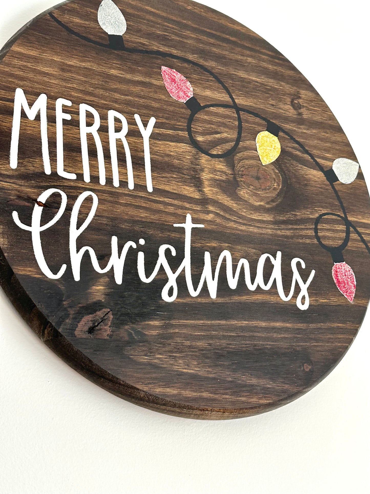 Merry Christmas Sparkly Lights Wood Sign