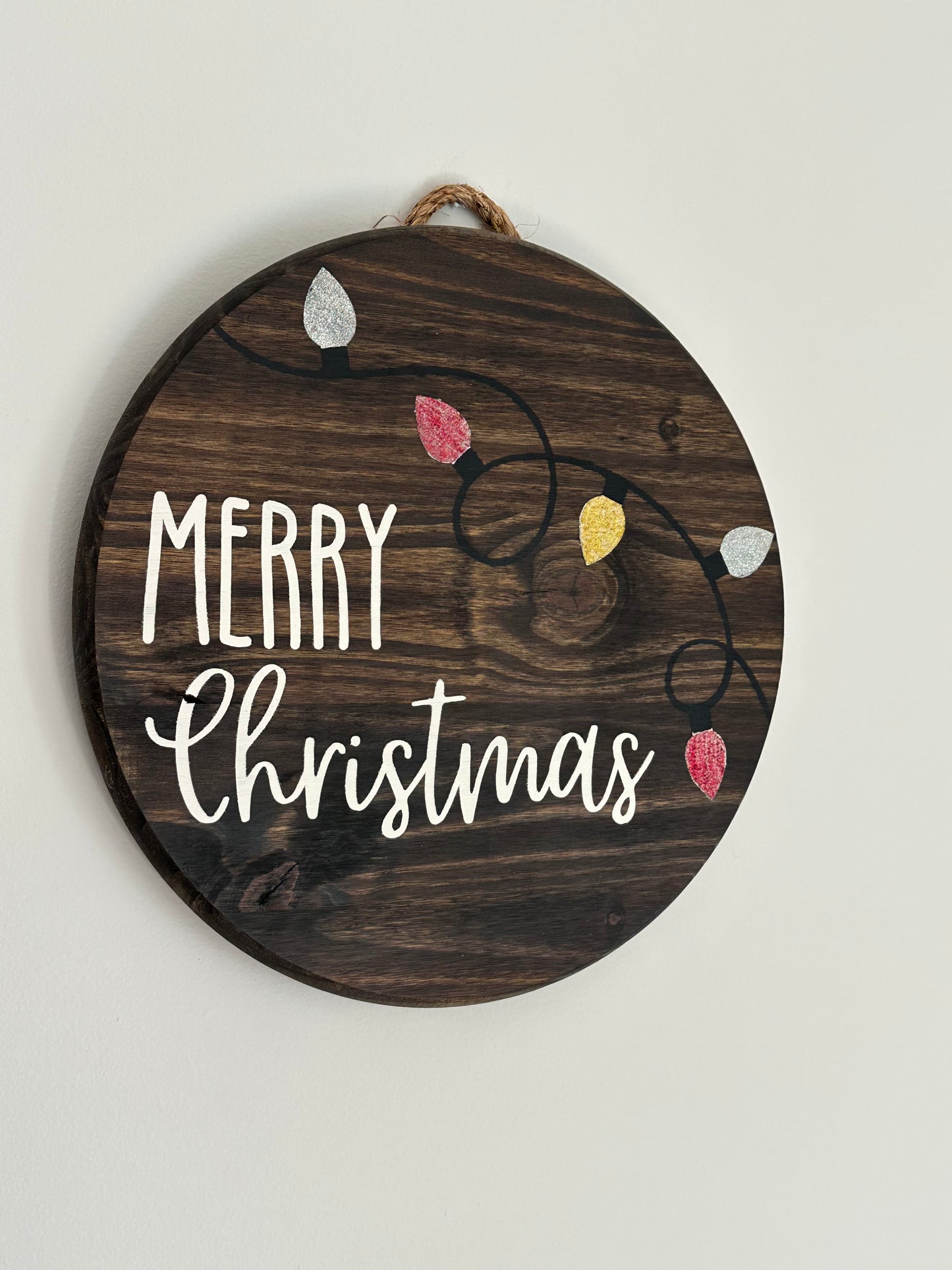 Merry Christmas Sparkly Lights Wood Sign