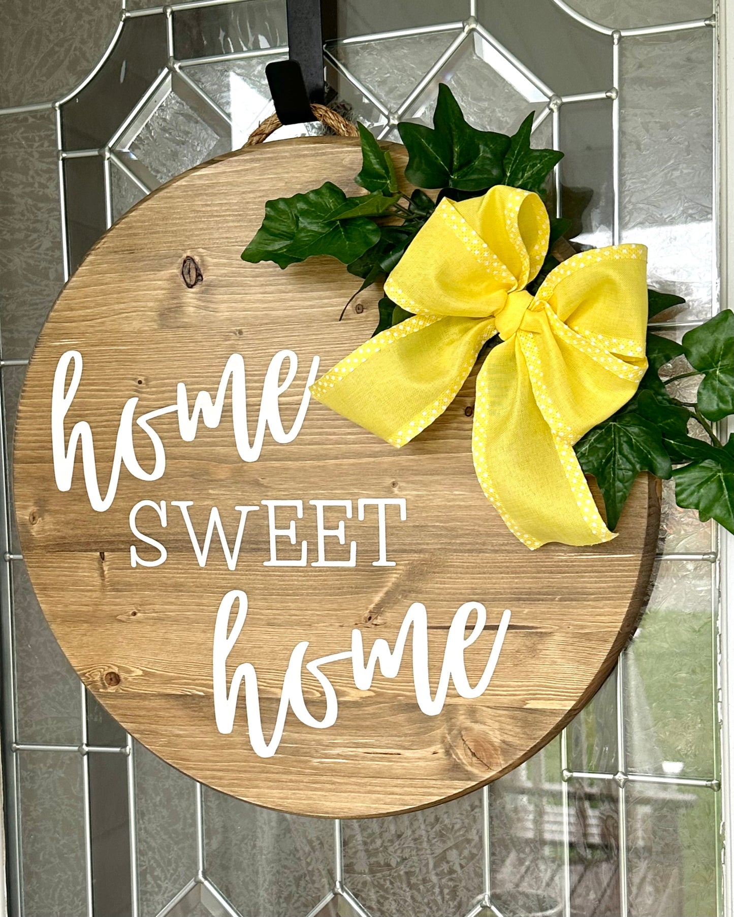 Home Sweet Home Wood Sign With Yellow Bow and Greenery