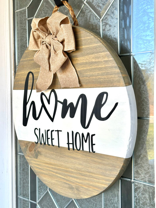 Home Sweet Home Heart Wood Sign With Burlap Bow