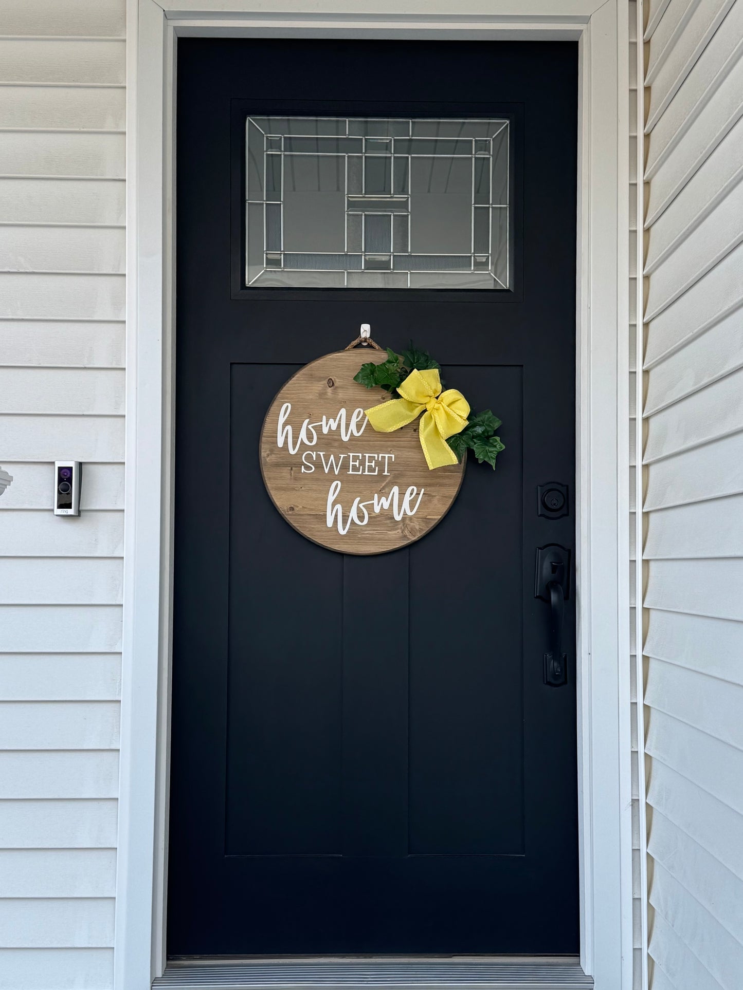 Home Sweet Home Wood Sign With Yellow Bow and Greenery