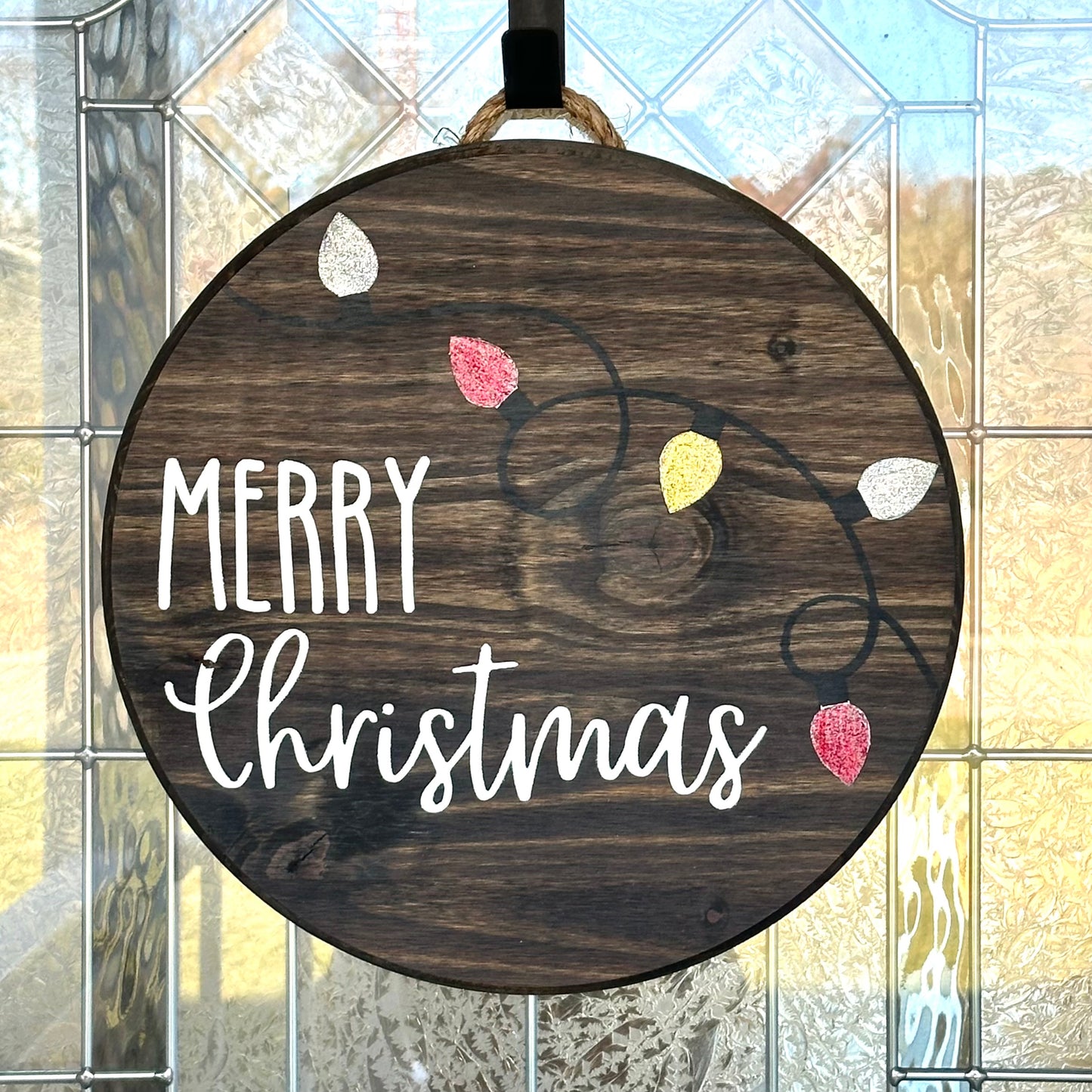 Merry Christmas Sparkly Lights Wood Sign
