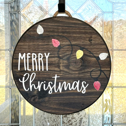 Merry Christmas Sparkly Lights Wood Sign