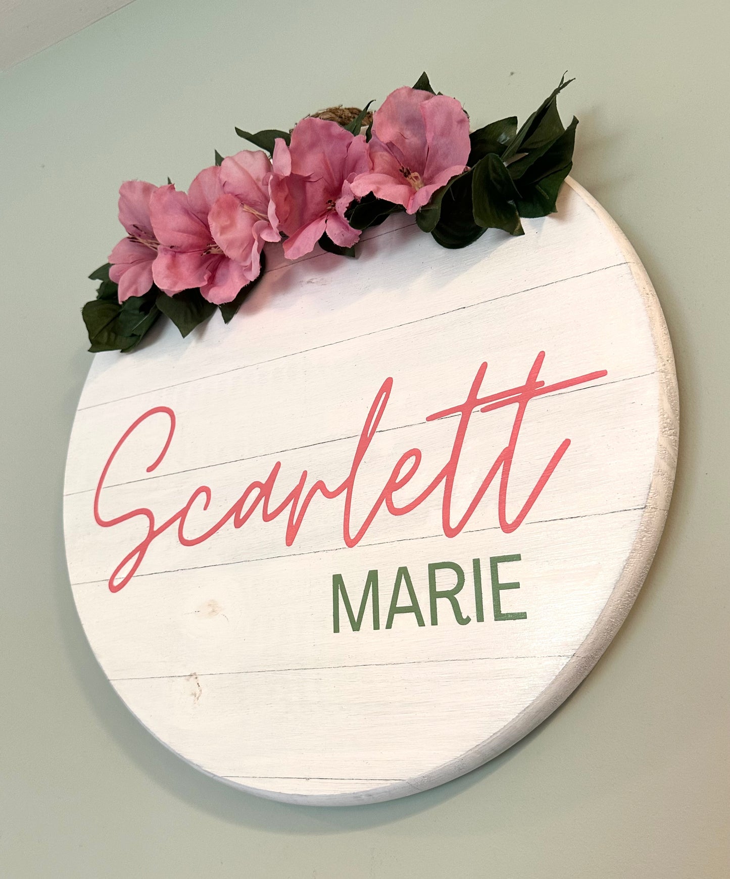 Personalized Baby Girl Nursery Wood Sign With Pink Flowers