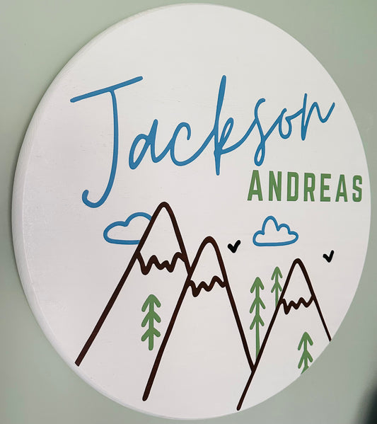 Personalized Baby Boy Nursery Mountain Wood Sign