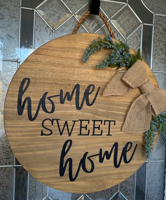 Home Sweet Home Wood Sign With Soft Greenery and Burlap Bow