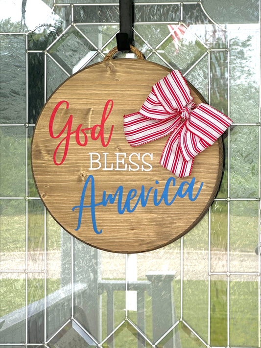 God Bless America Wood Sign Red White Blue