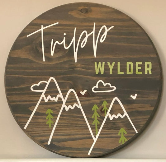 Personalized Baby Boy Nursery Mountain Wood Sign Brown