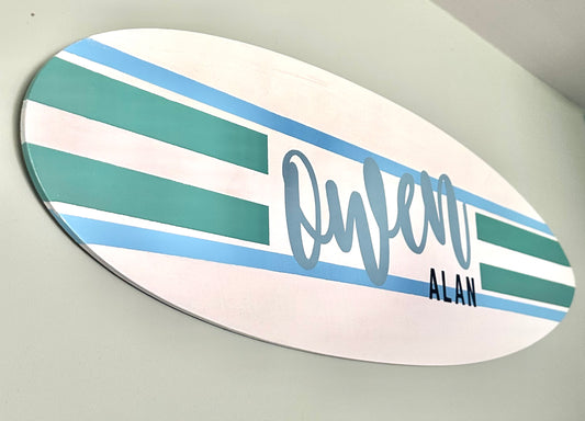 Personalized Baby Boy Nursery Surfboard Sign